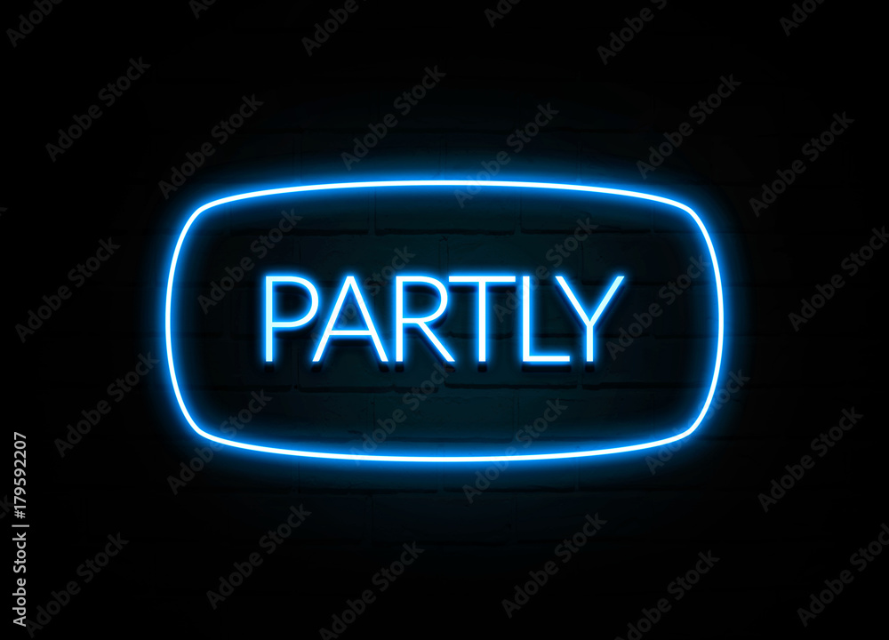 Partly - colorful Neon Sign on brickwall Partly - colorful Neon Sign on brickwall