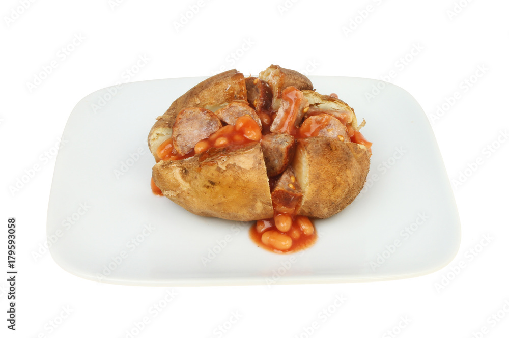 Sausage and bean baked potato