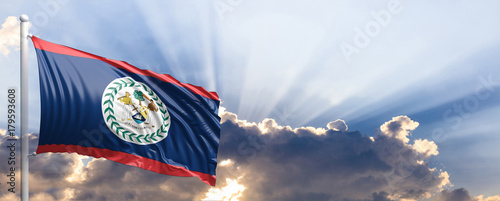 Belize flag on blue sky. 3d illustration