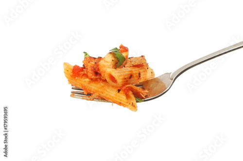 Penne pasta on a fork