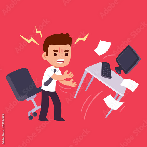 Angry office worker flipping table