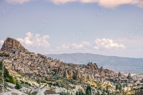 Goreme in Cappadocia Turkey, Panoramic or panorama photo of Uchisar, Nevsehir