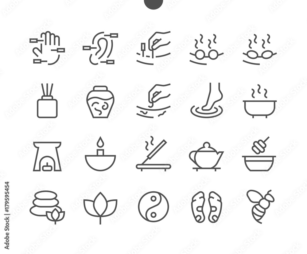 Fototapeta premium Alternative medicine UI Pixel Perfect Well-crafted Vector Thin Line Icons 48x48 Ready for 24x24 Grid for Web Graphics and Apps with Editable Stroke. Simple Minimal Pictogram