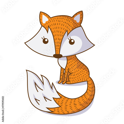 Cute cartoon orange fox isolated on white background