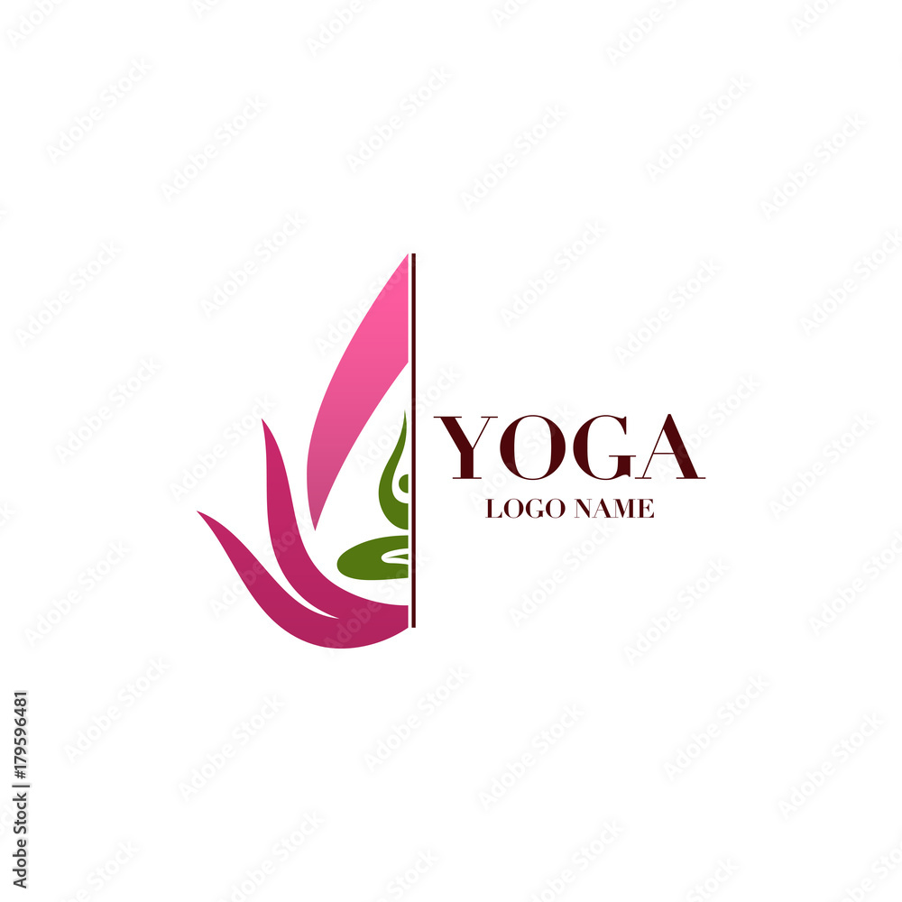 Yoga pose with lotus flower on the background logo, icon abstract design vector illustration template