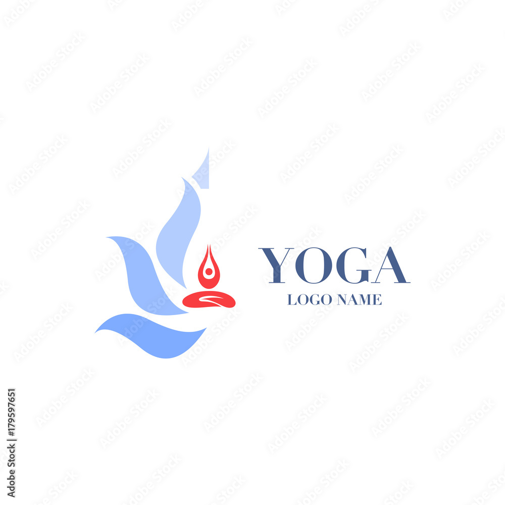 Yoga pose with lotus flower on the background logo, icon abstract design vector illustration template Yoga pose with lotus flower on the background logo, icon abstract design vector illustration template