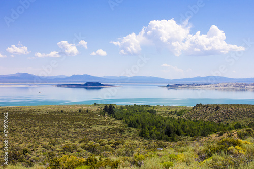 Mono Lake, a large, shallow saline soda lake in Mono County, California, with tufa rock formations