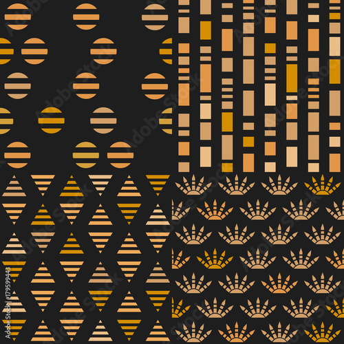 set of gold seamless ornaments. graphic ornament. simple pattern