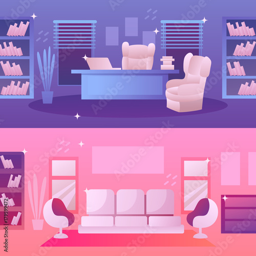 interior of rooms. study and a living room. vector illustration