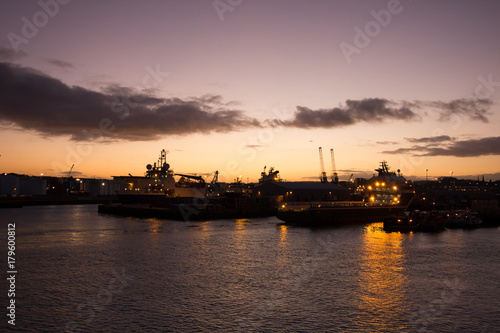 Aberdeen offshore harbor in evening light