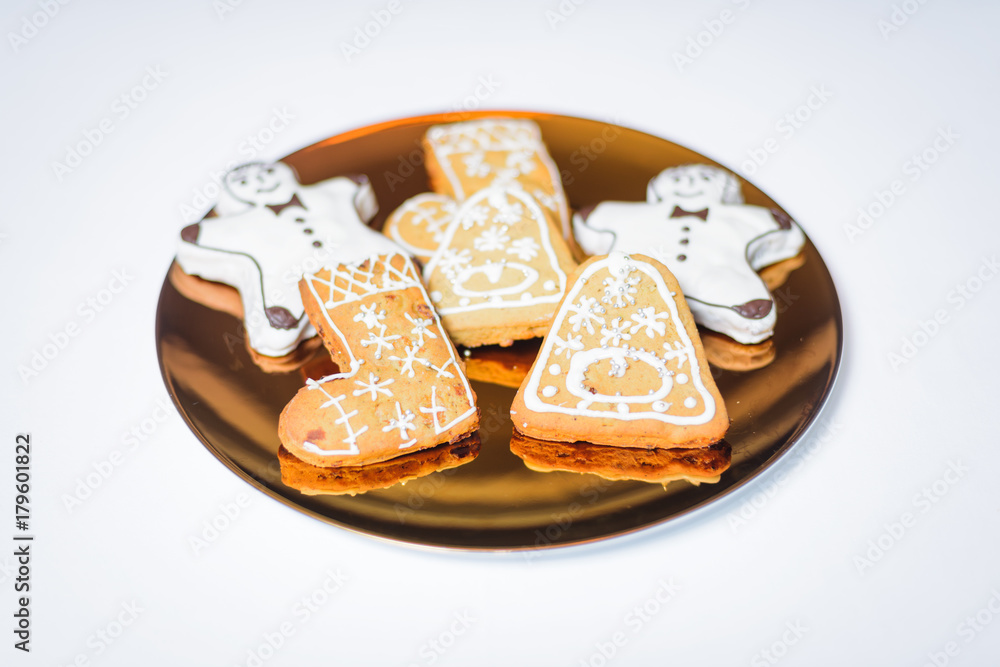 Christmas cookies on the gold plate Christmas cookies on the gold plate