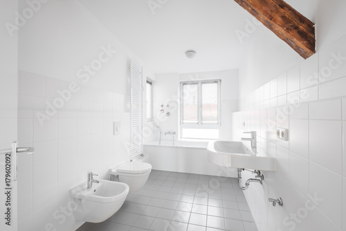 white bathroom - modern tiled bath bathtub   