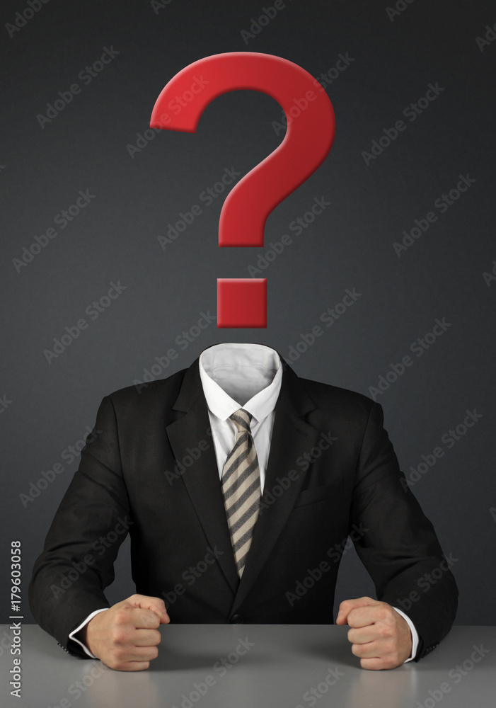 Businessman without head with question mark Businessman without head with question mark