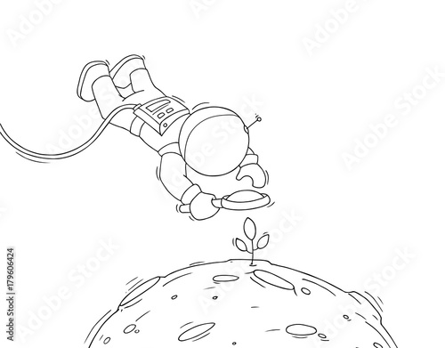 Sketch of astronaut with loupe.