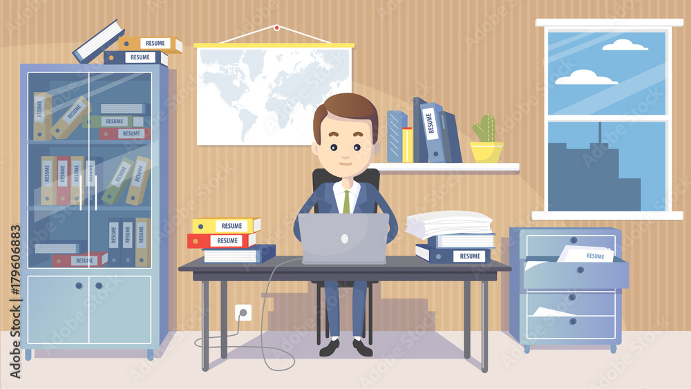 Business man manager in a suit working at his office desk Business man manager in a suit working at his office desk