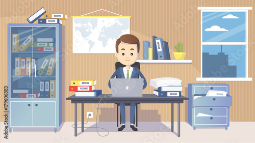 Business man manager in a suit working at his office desk