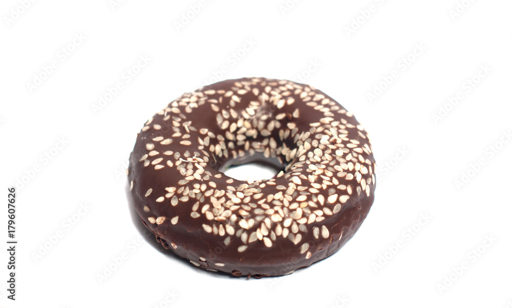 Chocolate donut on white background