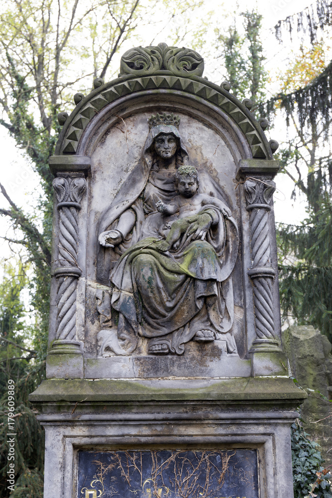 Madonna with her Child on the old Prague Cemetery, Czech republic