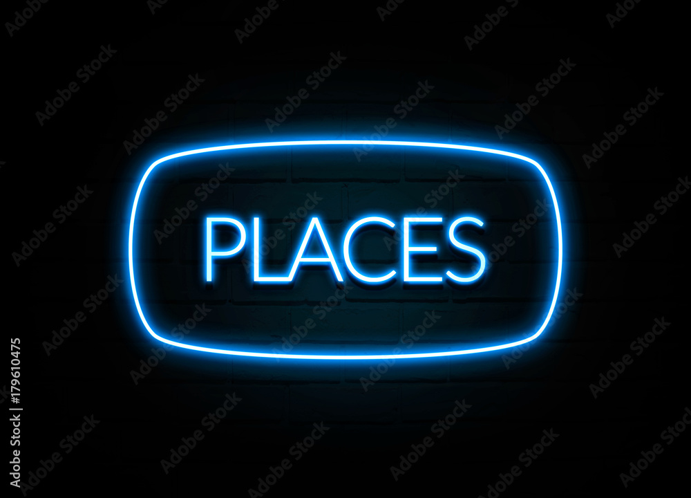 Places - colorful Neon Sign on brickwall Places - colorful Neon Sign on brickwall