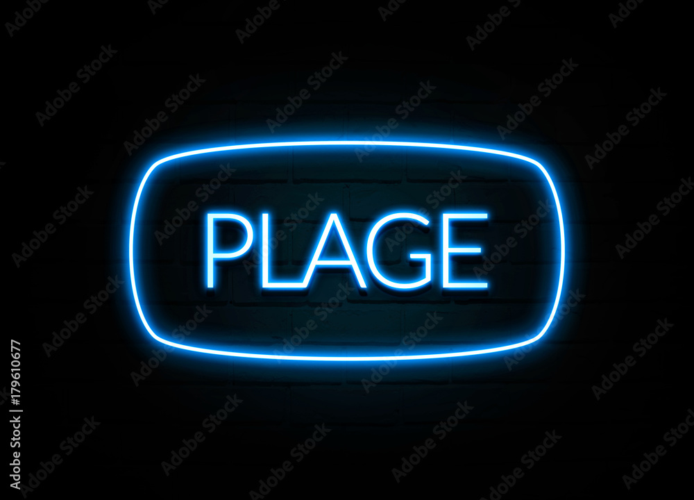 Plage - colorful Neon Sign on brickwall Plage - colorful Neon Sign on brickwall