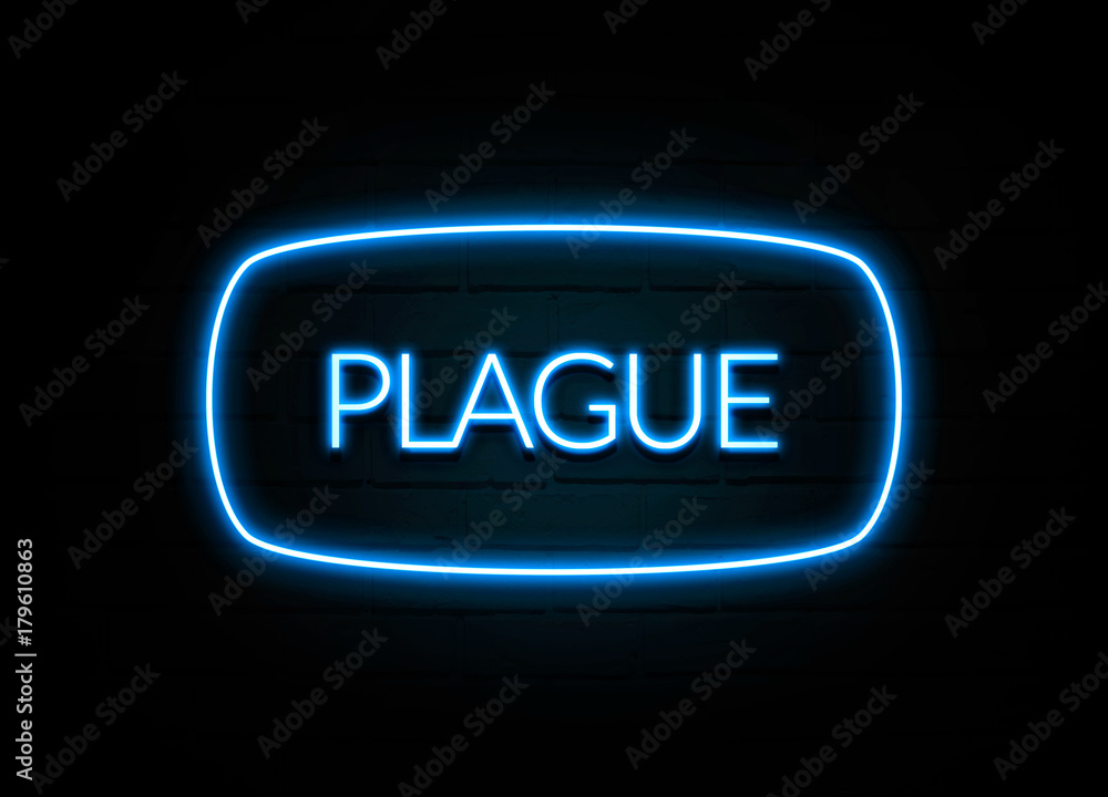 Plague - colorful Neon Sign on brickwall Plague - colorful Neon Sign on brickwall
