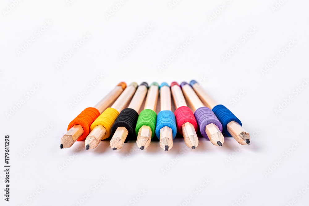 Fototapeta premium Collection of simple pencils for drafting. Set of pencils for school, isolated on white background. Education and creativity concept.