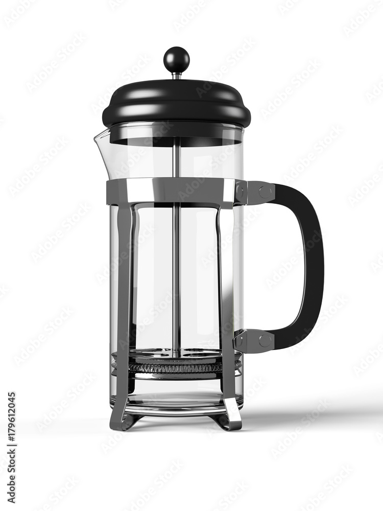 French press isolated on a white background 3D rendering French press isolated on a white background 3D rendering