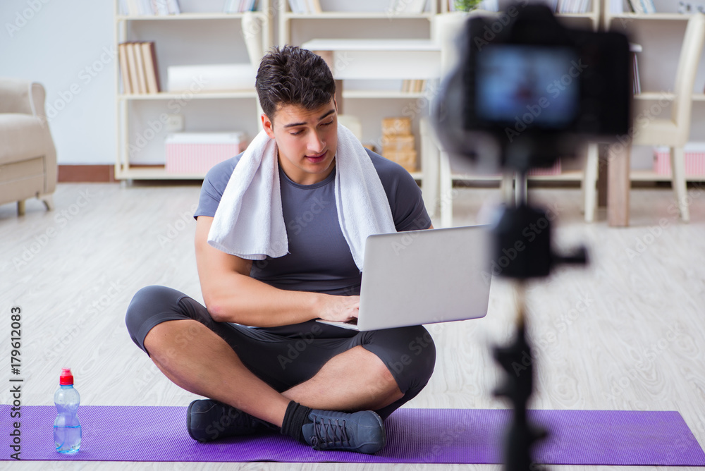Sports and health blogger recording video in sport concept Sports and health blogger recording video in sport concept