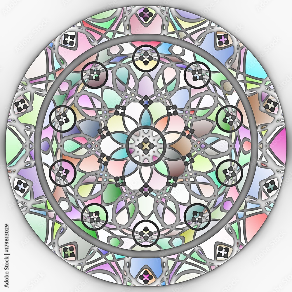 abstract medieval ornament pattern for background and stained glass of circles and different shapes