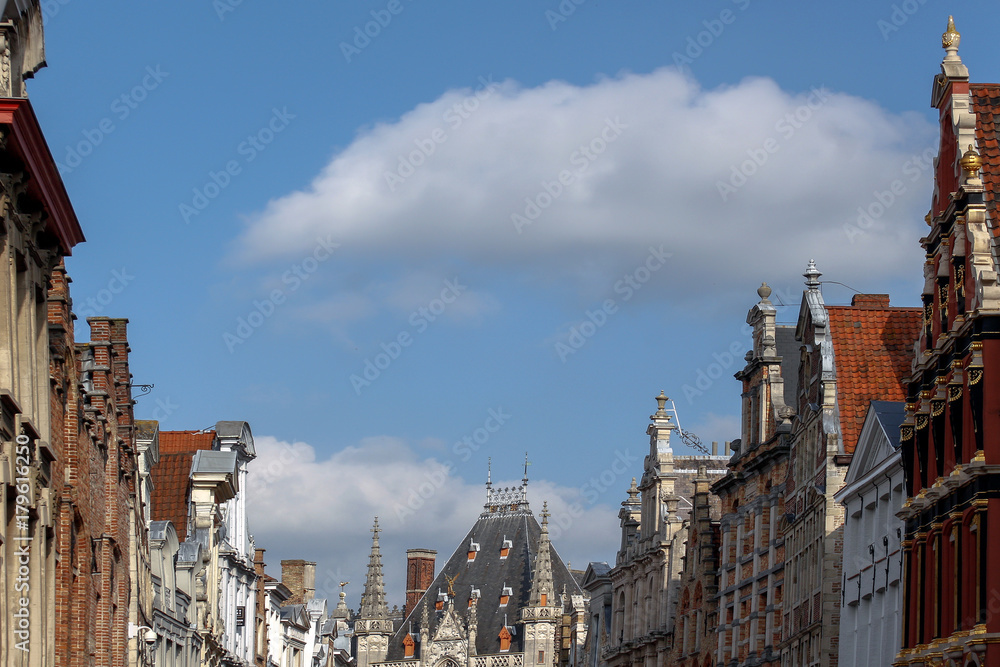 Medieval buildings against the background of the  sky, Bruges
