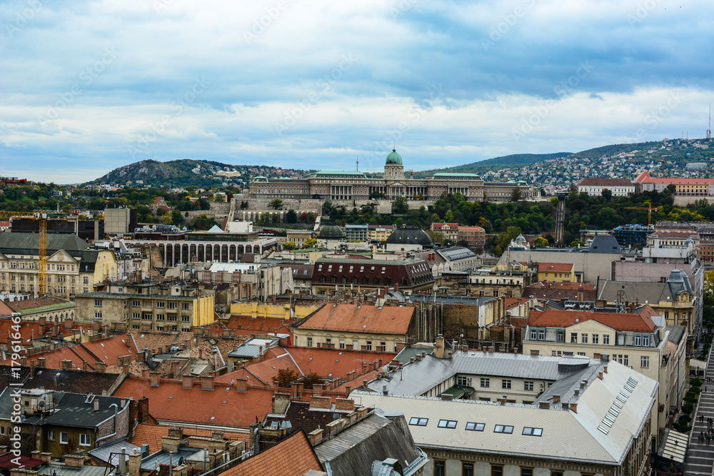 Cityscape of Budapest and Buda Castle (Royal Palace), Hungary. Old european town