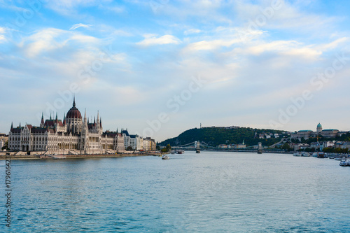 Cityscape of Budapest with Hungarian Parliament, Danube river, Szechenyi Chain Bridge and Buda Castle © kavunchik