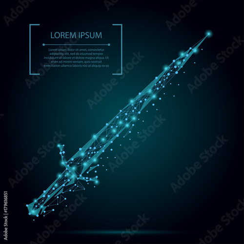 Abstract mash line and point, polygonal low poly sword. Business illustration. Protect and secure concept. 