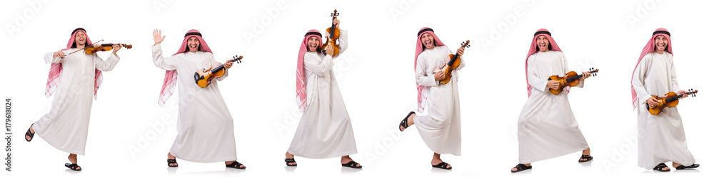 Arab man playing violing on white Arab man playing violing on white