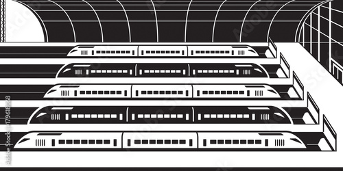 High speed trains at railway station - vector illustration