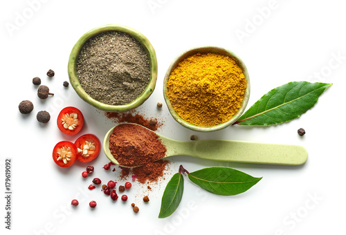 Fototapeta Naklejka Na Ścianę i Meble -  Various spices isolated on white background