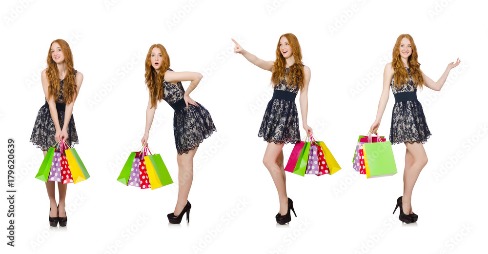 Woman with shopping bags isolated on white Woman with shopping bags isolated on white