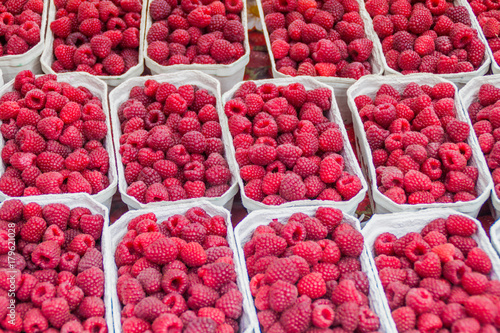 Raspberry stall at Riga Central market  Latvia