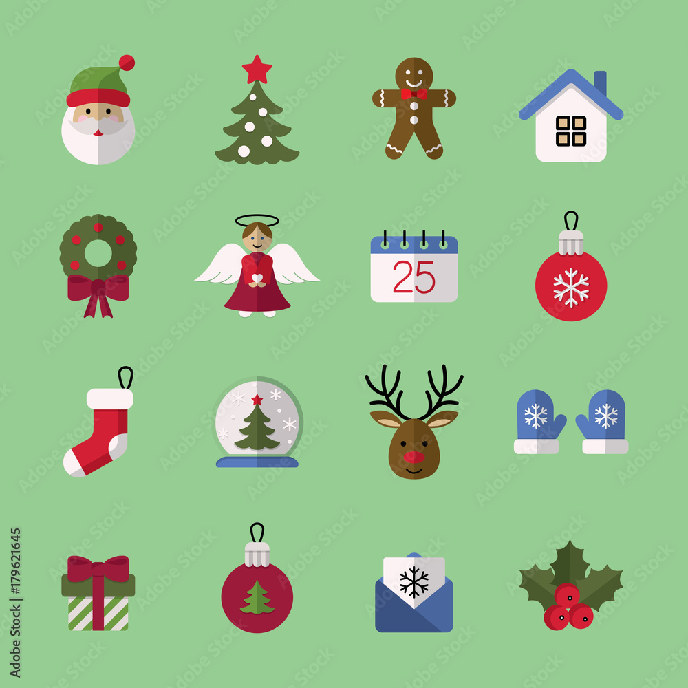 Fototapeta premium christmas xmas new year celebration winter flat icons set