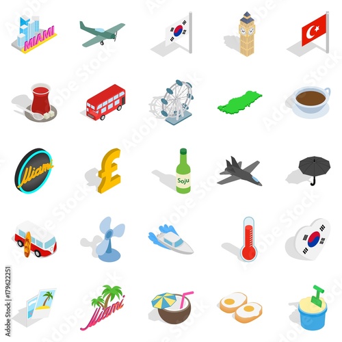 Expensive pleasure icons set, isometric style