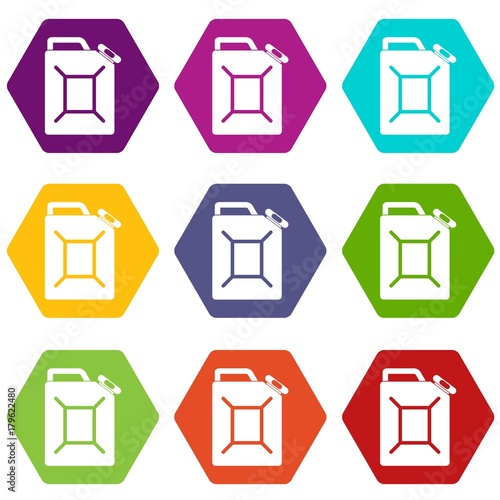 Fuel jerrycan icon set color hexahedron