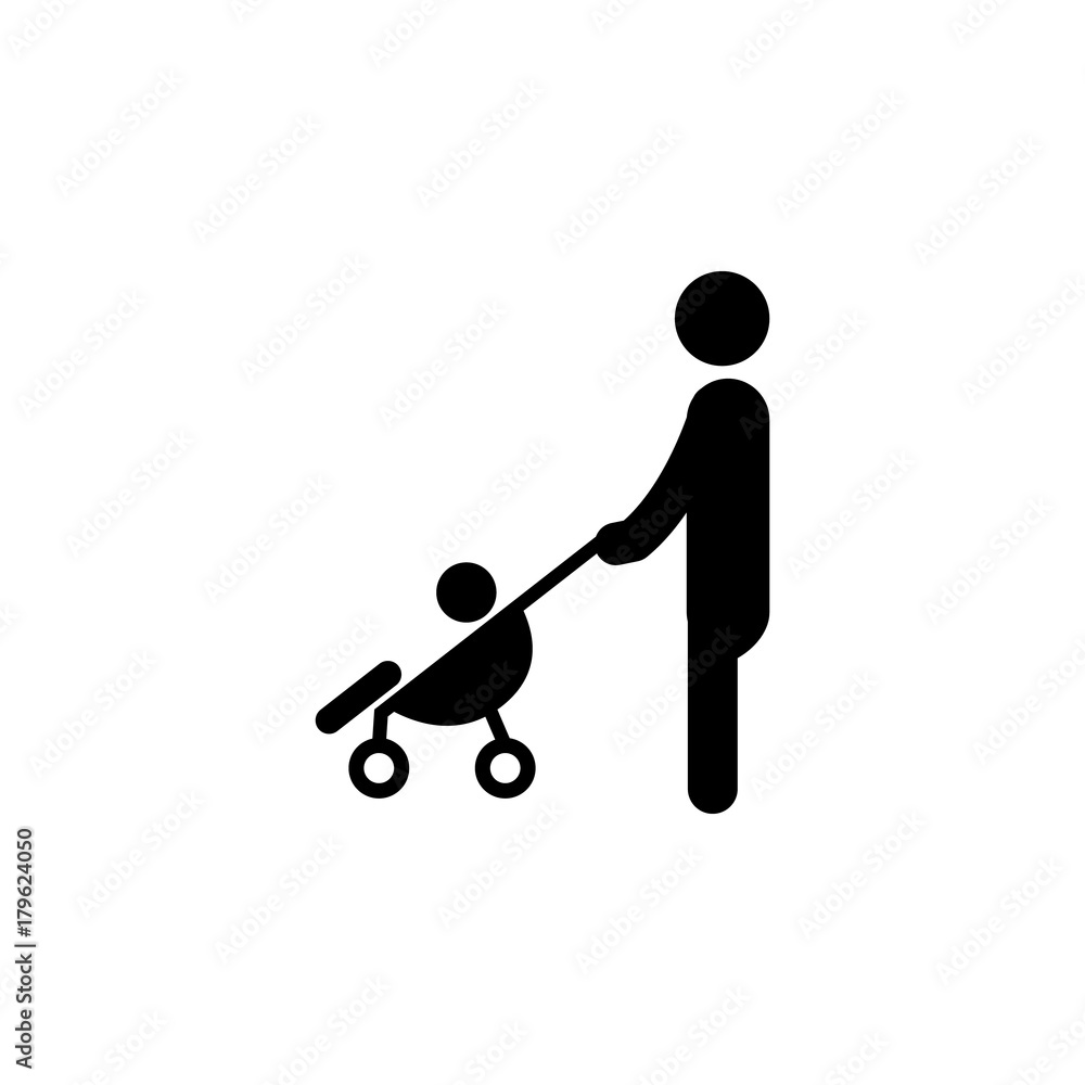 Mother with a stroller and baby icon. Simple black family icon. Can be used as web element, family design icon Mother with a stroller and baby icon. Simple black family icon. Can be used as web element, family design icon