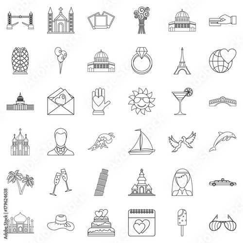 Celebration icons set, outline style