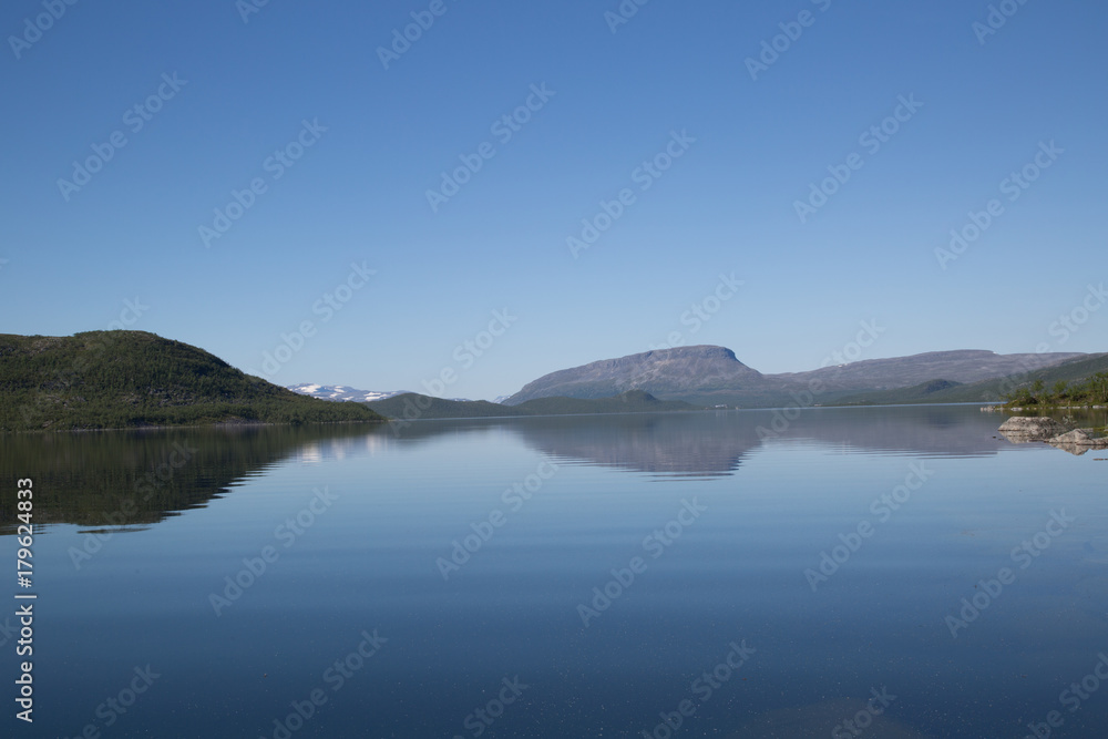 View of the lake Alanen Kilpisjärvi, in the horizon the mountain Saana, summer 