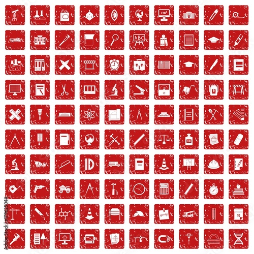 100 compass icons set grunge red