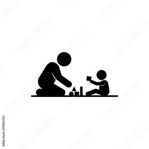 father playing on the floor with a child. Simple black family icon. Can be used as web element, family design icon icon