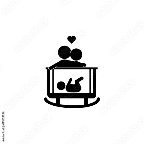 Parents put to sleep the baby icon. Simple black family icon. Can be used as web element, family design icon