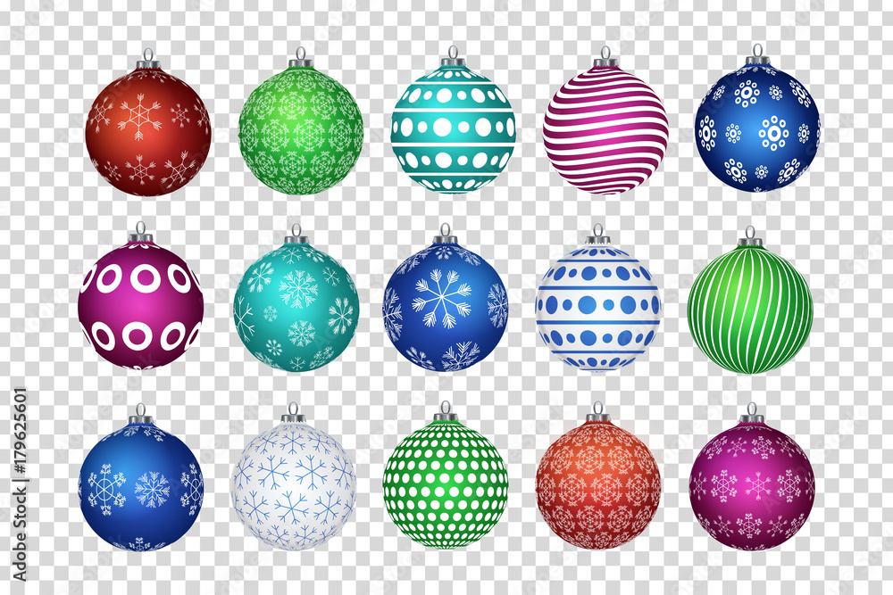 Vector set of realistic isolated Christmas balls for decoration and covering on the transparent background. Concept of Merry Christmas and Happy New Year. Vector set of realistic isolated Christmas balls for decoration and covering on the transparent background. Concept of Merry Christmas and Happy New Year.