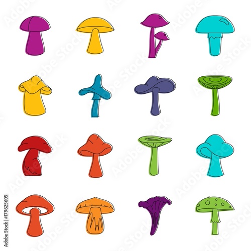 Mushroom icons doodle set