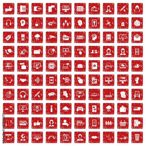 100 contact us icons set grunge red